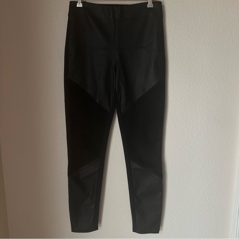 Elie Tahari Black Lamb Leather Paneled Leggings Sz M Pull On Pants Stretchy